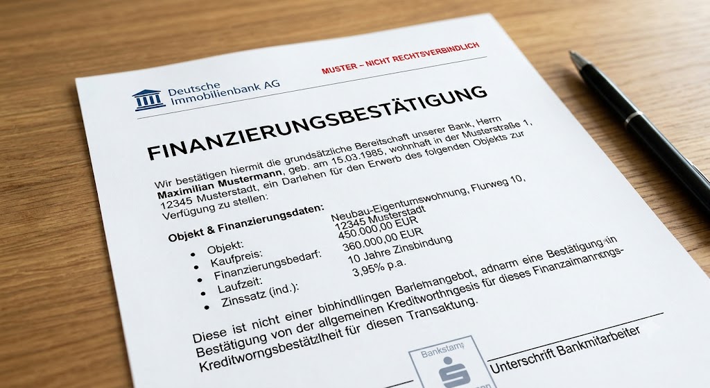 Muster Finanzierungsbestätigung Muster Finanzierungsbestätigung